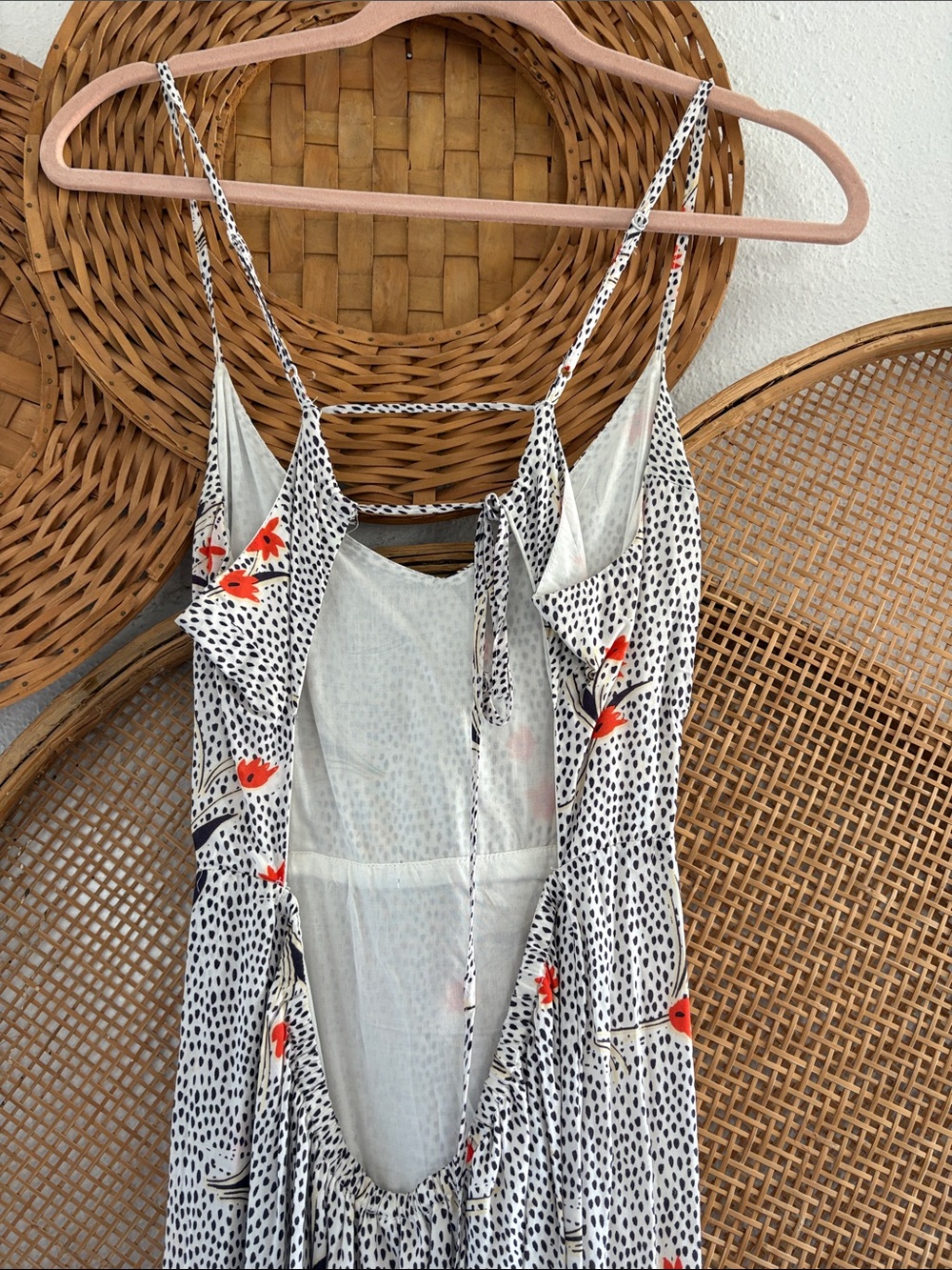 Urban Outfitters Open Back Floral Slip Maxi Dress in White with Red Accents - Picture 5 of 5
